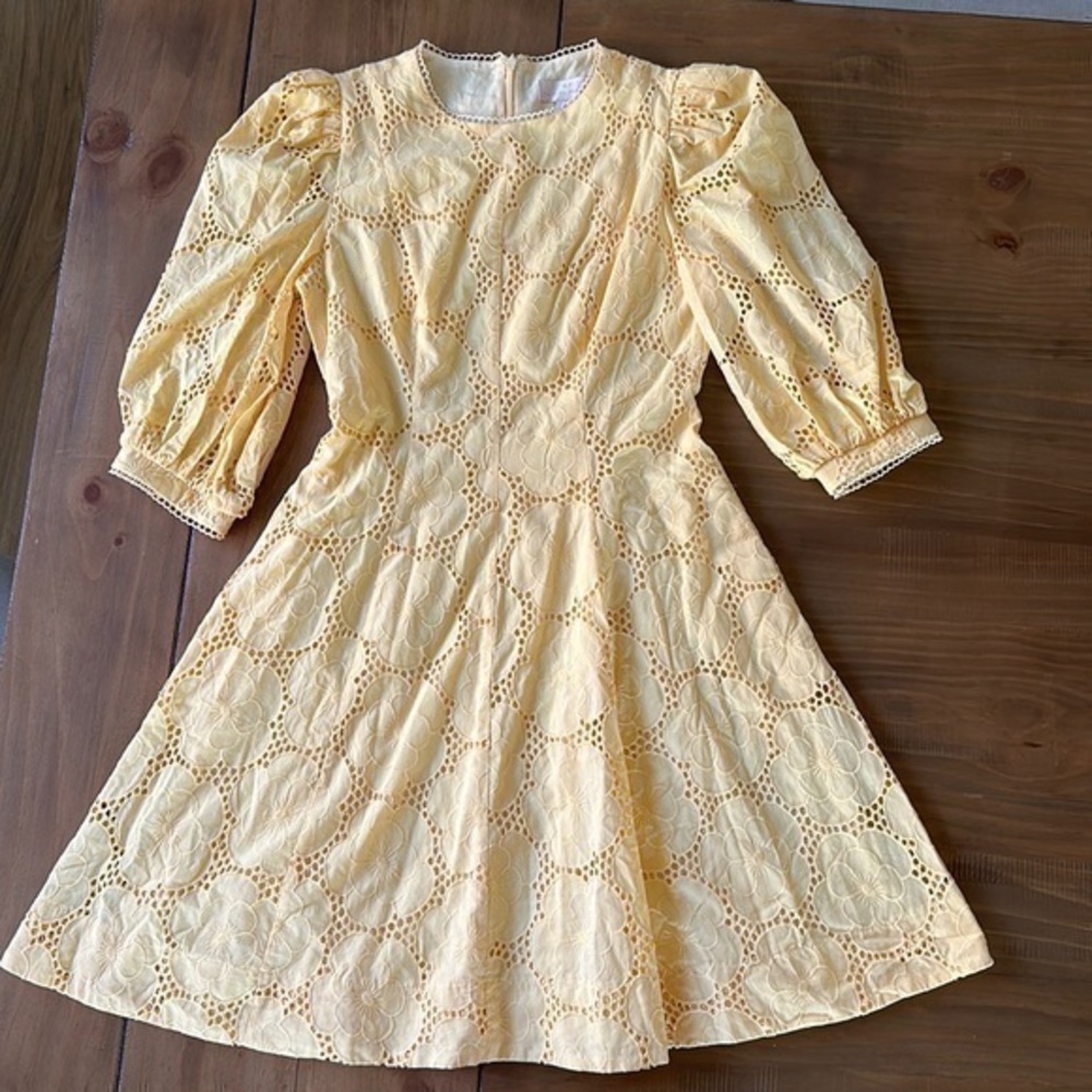 Rachel Parcell Buttercup Puff Sleeve Eyelet Embroidered Fit & Flare Dress small